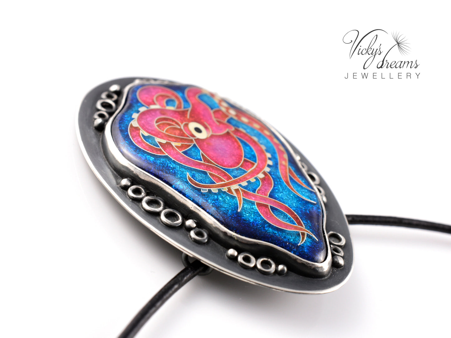 Artisan cloisonné silver pendant with marine life design  