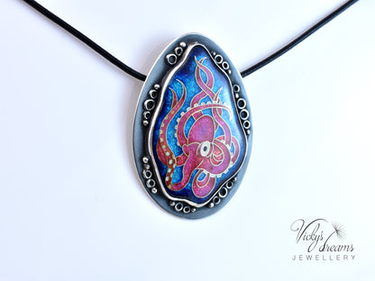 Artisan cloisonné silver pendant with marine life design  
