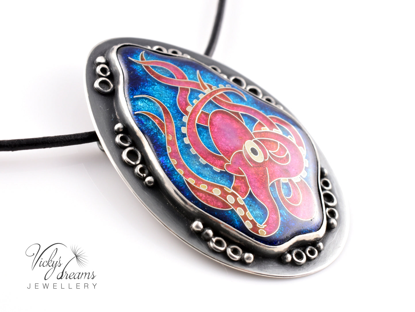 Artisan cloisonné silver pendant with marine life design  