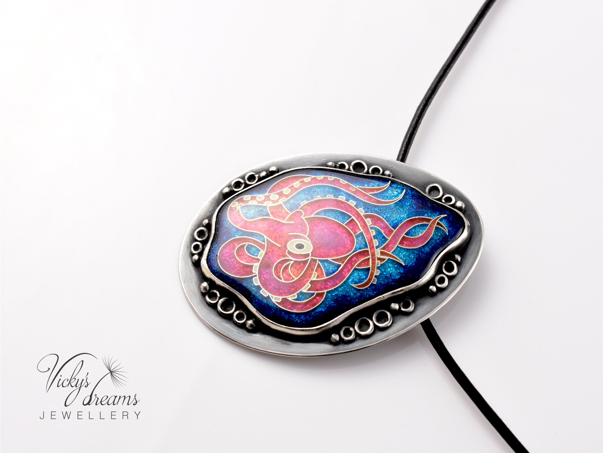 Artisan cloisonné silver pendant with marine life design  