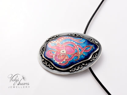 Artisan cloisonné silver pendant with marine life design  