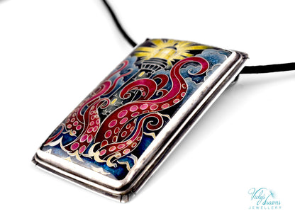 Lighthouse cloisonné enamel pendant with playful octopus on 