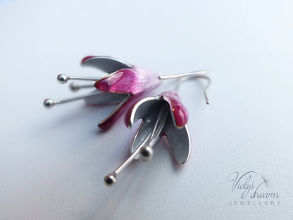 Jewelry with pink and silver enamel   Fuchsia