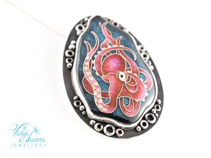 Artisan cloisonné silver pendant with marine life design