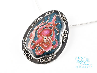 Artisan cloisonné silver pendant with marine life design