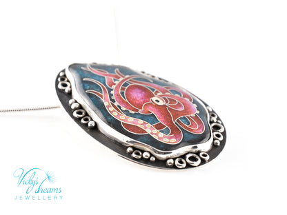 Artisan cloisonné silver pendant with marine life design