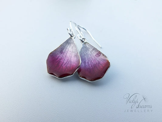 Handmade Pink Flower Petal Earrings – Fine Silver Enamel