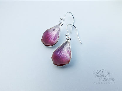 Handmade Pink Flower Petal Earrings – Fine Silver Enamel