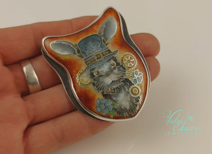 gray Bunny Cloisonné enamel pendant