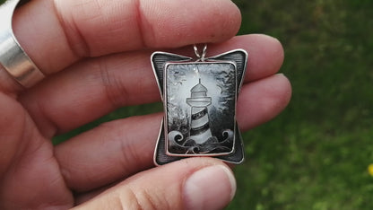 gray lighthouse Cloisonné enamel pendant