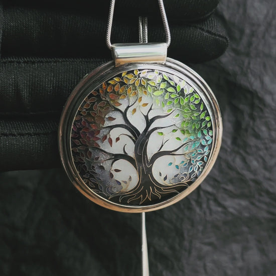 handmade cloisonne tree pendant sterling silver