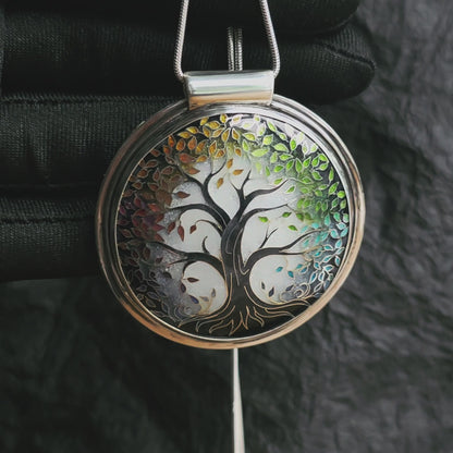 handmade cloisonne tree pendant sterling silver