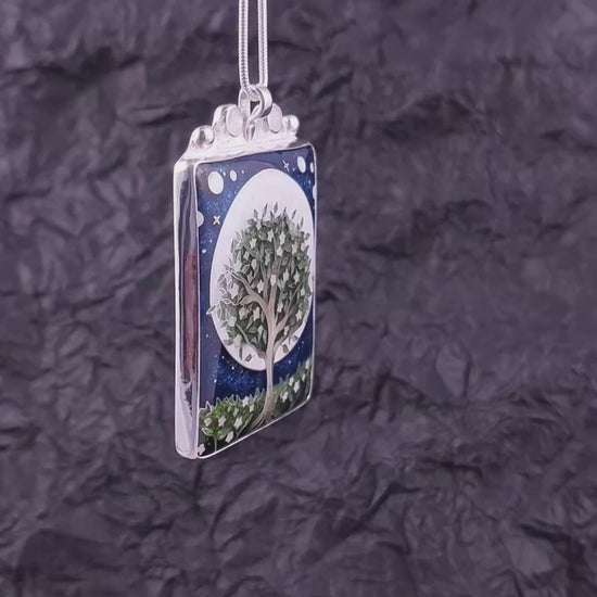 William Morris inspired Virago pendant, cloisonné enamel on sterling silver