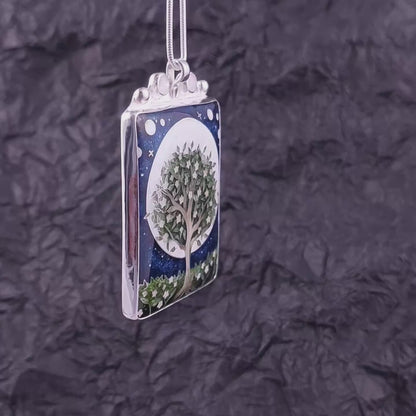 William Morris inspired Virago pendant, cloisonné enamel on sterling silver