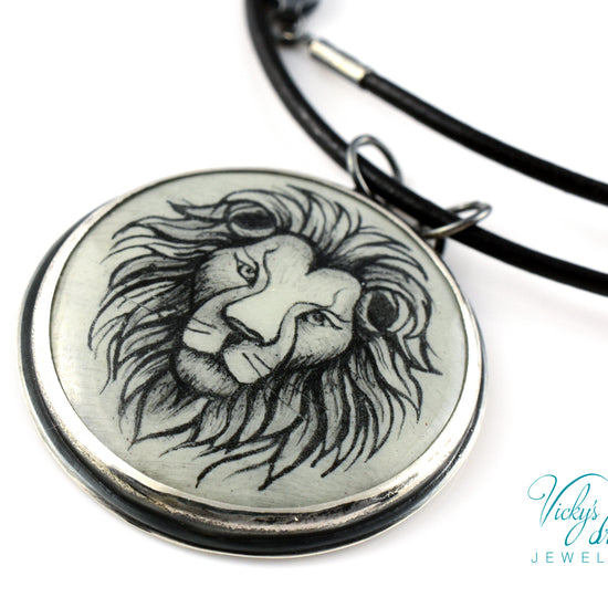 Hand-painted cloisonné enamel zodiac pendant on sterling silver with leather cord