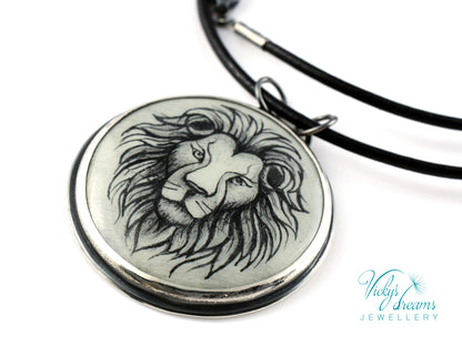 Hand-painted cloisonné enamel zodiac pendant on sterling silver with leather cord