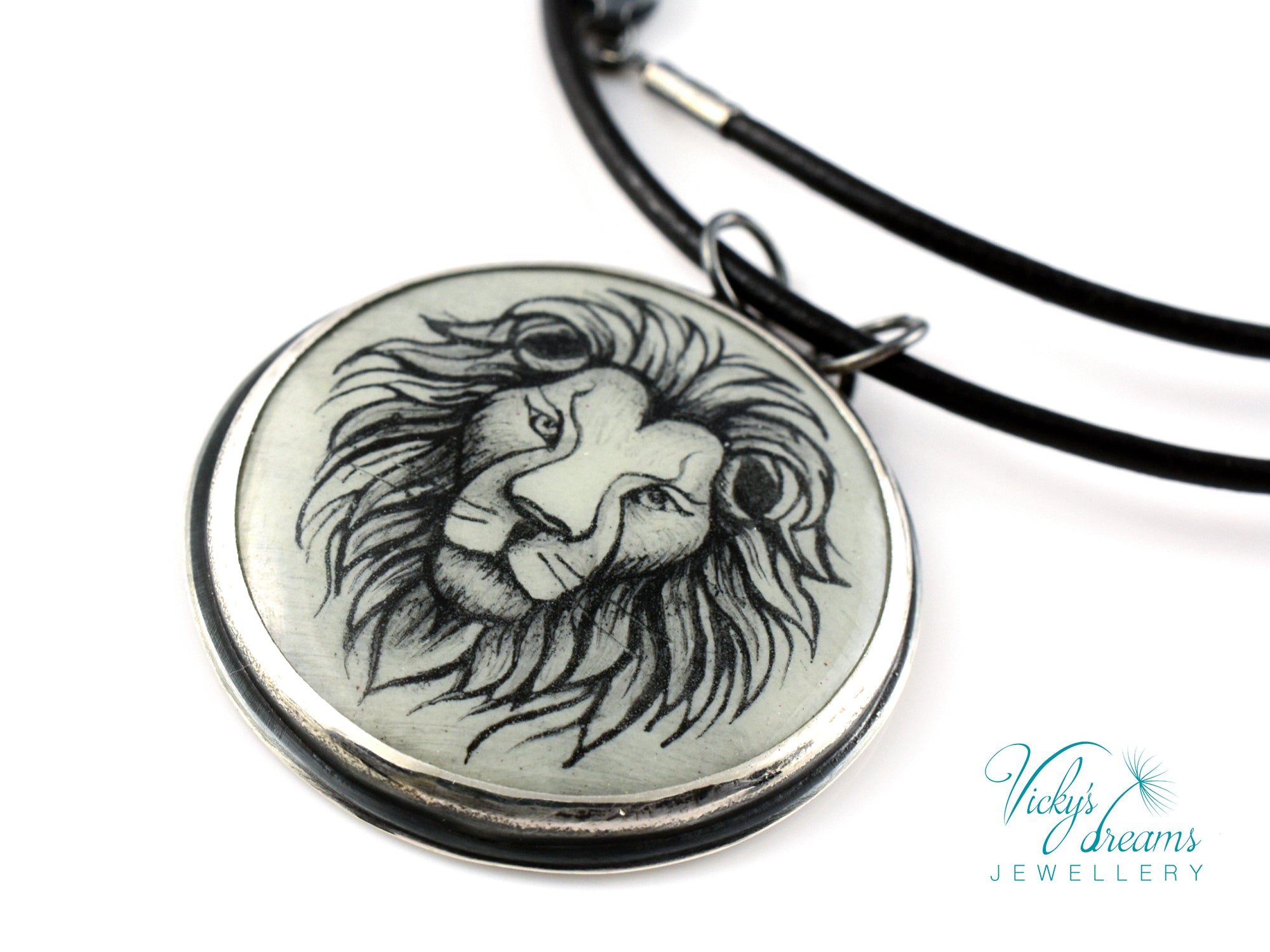 Hand-painted cloisonné enamel zodiac pendant on sterling silver with leather cord