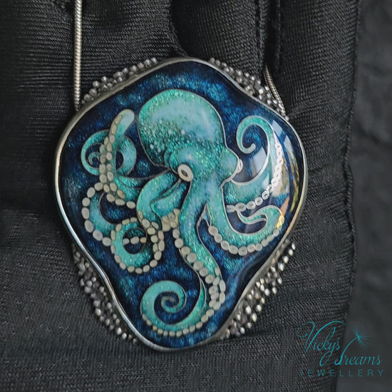 handmade cloisonne octopus pendant sterling silver ocean enamel jewellery