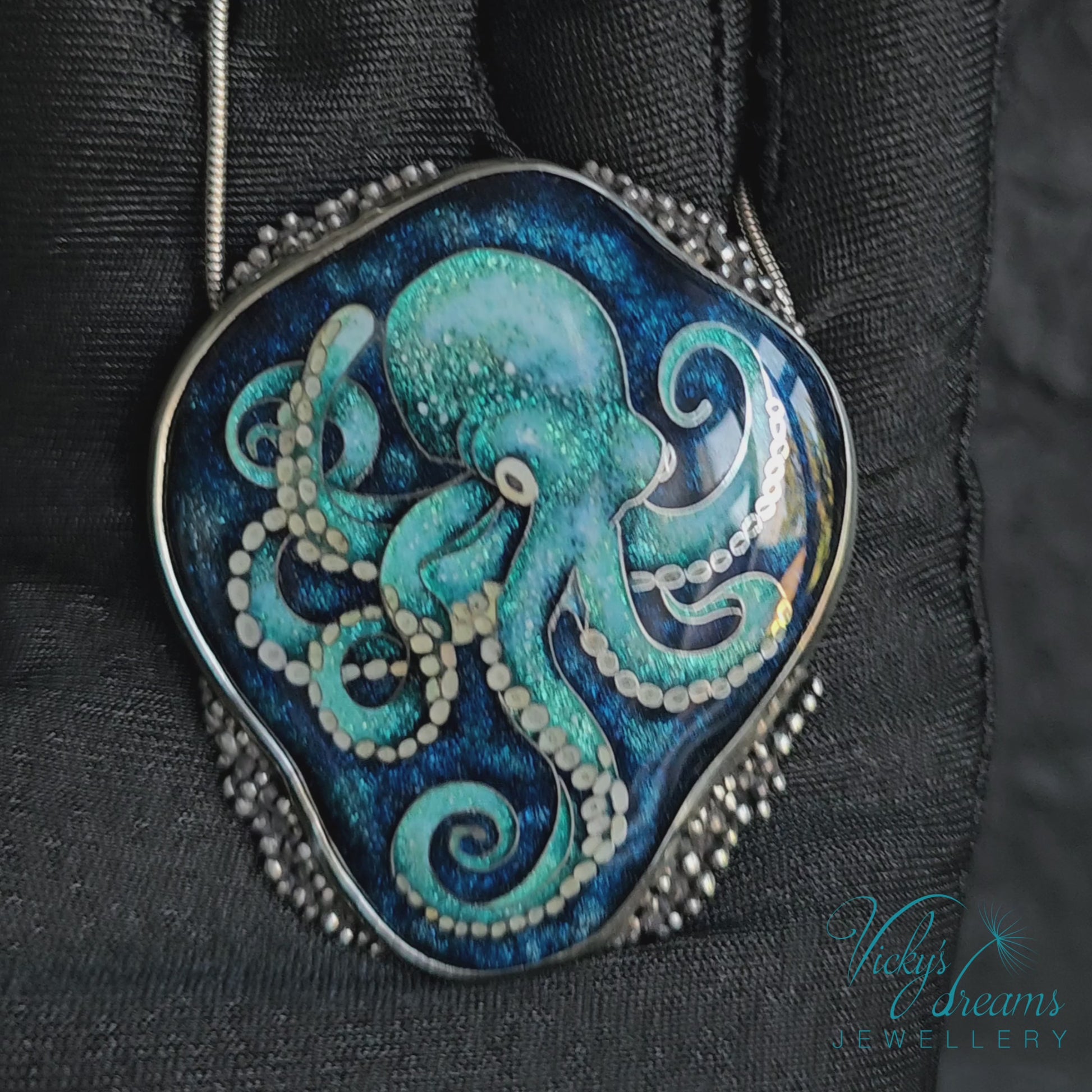 handmade cloisonne octopus pendant sterling silver ocean enamel jewellery