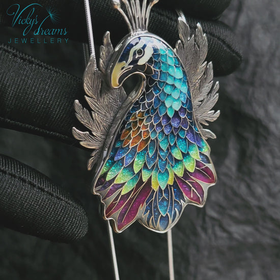 handmade cloisonne peacock pendant sterling silver