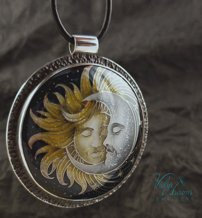 Sun & Moon Cloisonné Enamel Pendant – Sterling Silver Celestial Jewellery | VickysDreams