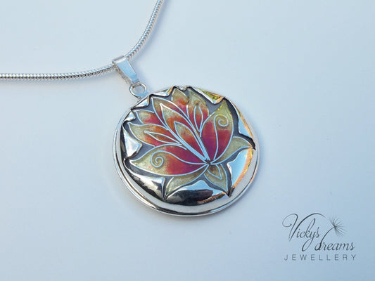coisonne enamel, lotus design pendant