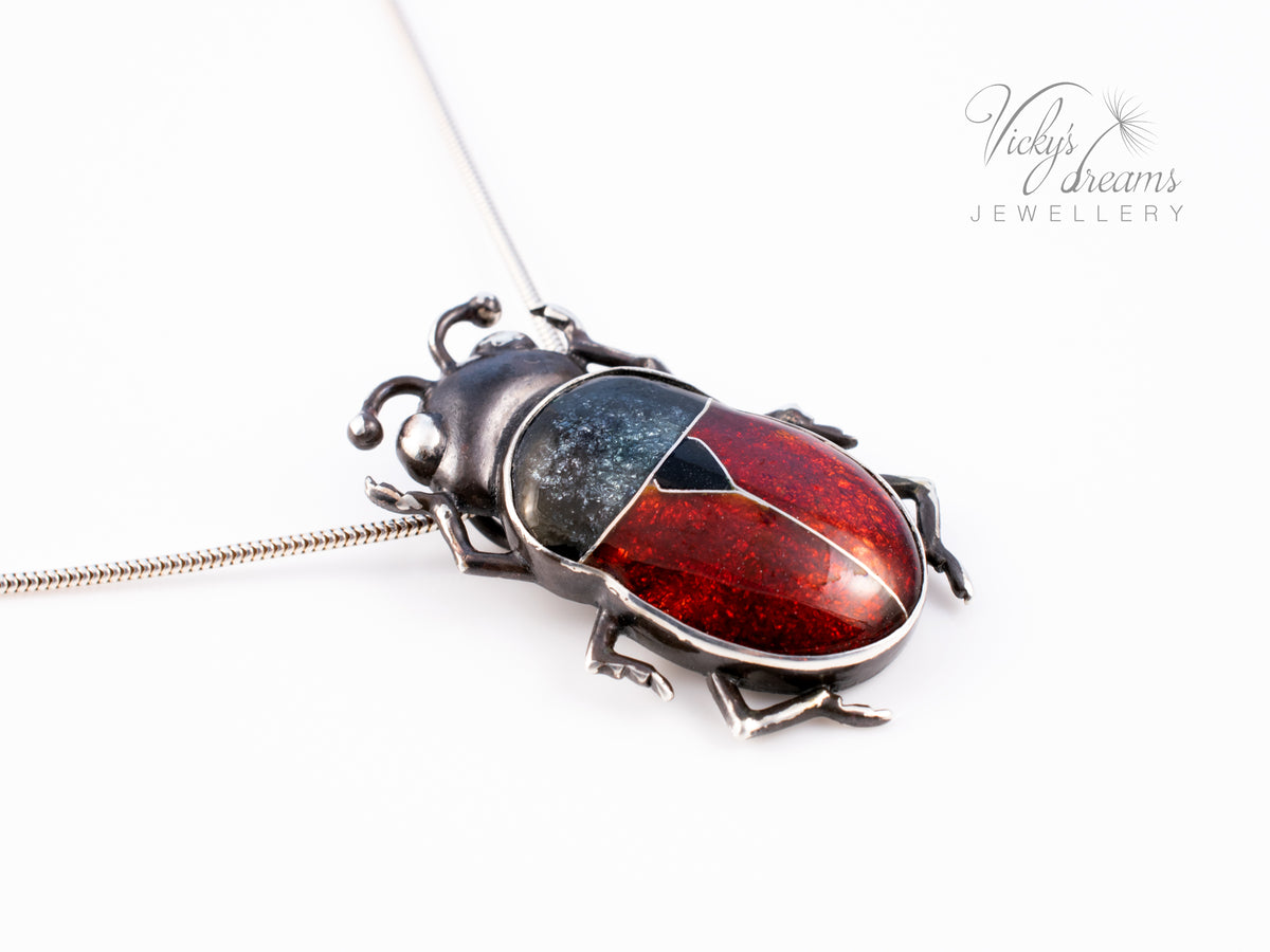Handmade Cloisonne Red Beetle Necklace - Vitreous Enamel Insect Pendant, Gothic Witchy Nature Jewelry, OOAK Wearable Art Bug Amulet Gift (Copy)