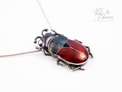 Handmade Cloisonne Red Beetle Necklace - Vitreous Enamel Insect Pendant, Gothic Witchy Nature Jewelry, OOAK Wearable Art Bug Amulet Gift (Copy)