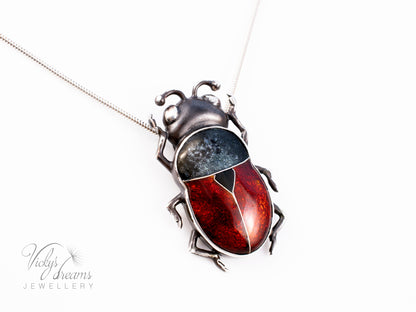 Handmade Cloisonne Red Beetle Necklace - Vitreous Enamel Insect Pendant, Gothic Witchy Nature Jewelry, OOAK Wearable Art Bug Amulet Gift (Copy)