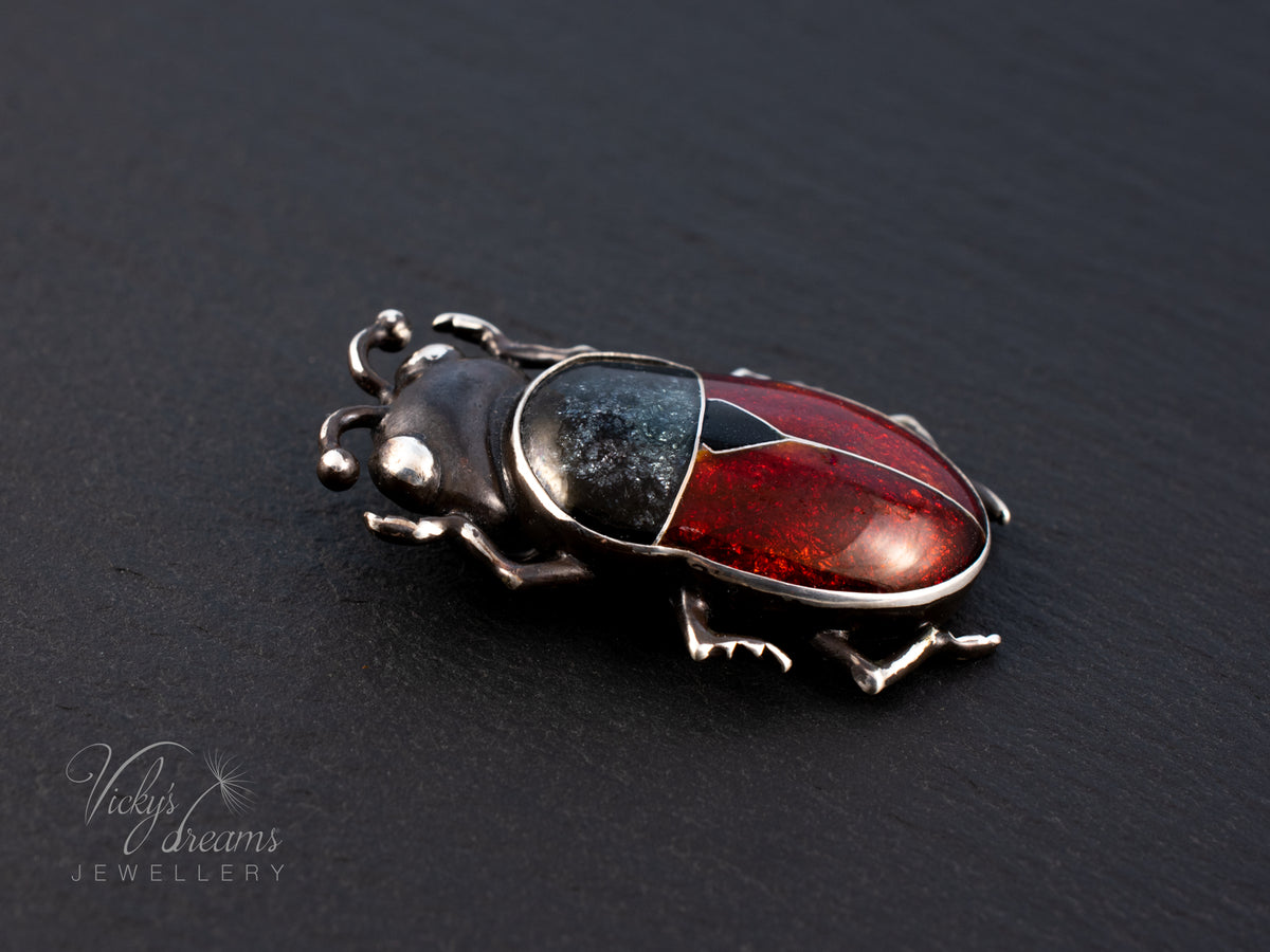 Handmade Cloisonne Red Beetle Necklace - Vitreous Enamel Insect Pendant, Gothic Witchy Nature Jewelry, OOAK Wearable Art Bug Amulet Gift (Copy)