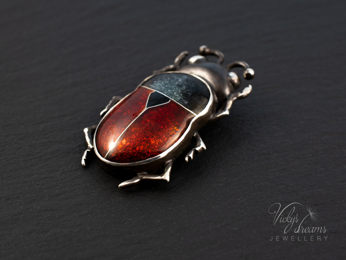 Handmade Cloisonne Red Beetle Necklace - Vitreous Enamel Insect Pendant, Gothic Witchy Nature Jewelry, OOAK Wearable Art Bug Amulet Gift (Copy)