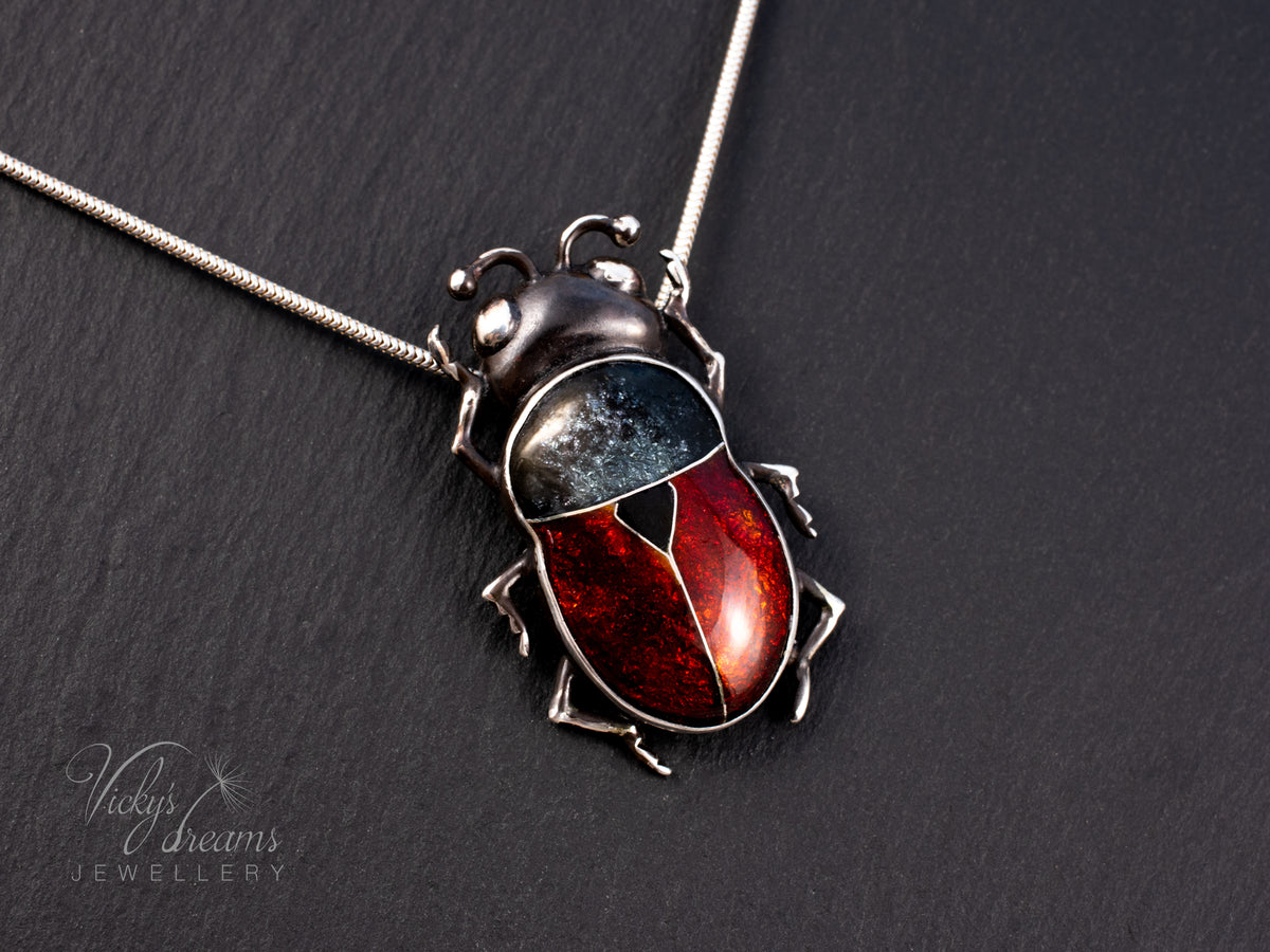 Handmade Cloisonne Red Beetle Necklace - Vitreous Enamel Insect Pendant, Gothic Witchy Nature Jewelry, OOAK Wearable Art Bug Amulet Gift (Copy)