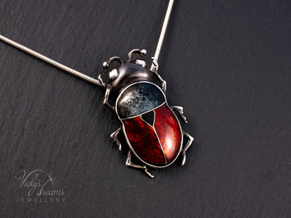 Handmade Cloisonne Red Beetle Necklace - Vitreous Enamel Insect Pendant, Gothic Witchy Nature Jewelry, OOAK Wearable Art Bug Amulet Gift (Copy)