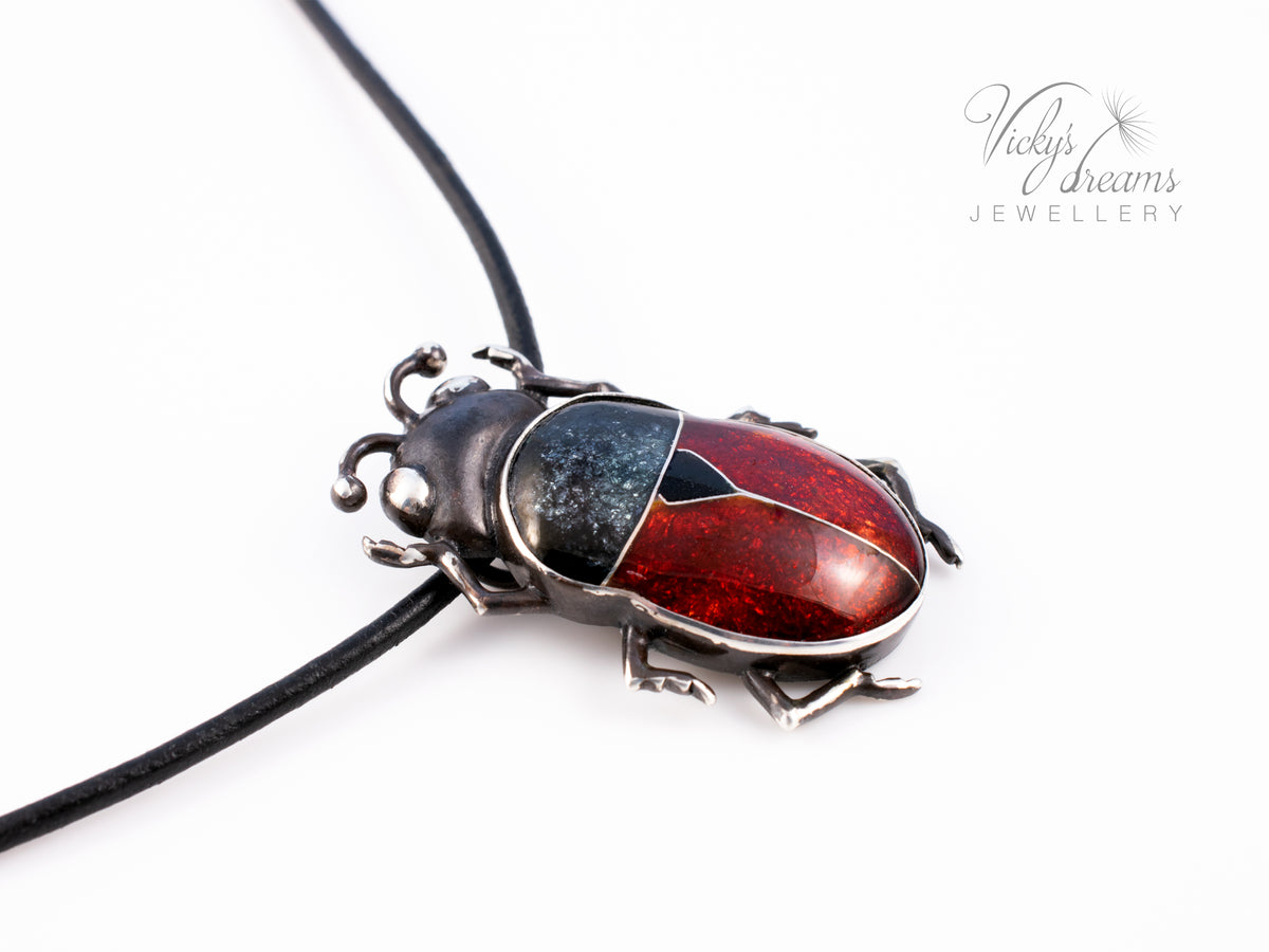 Handmade Cloisonne Red Beetle Necklace - Vitreous Enamel Insect Pendant, Gothic Witchy Nature Jewelry, OOAK Wearable Art Bug Amulet Gift (Copy)