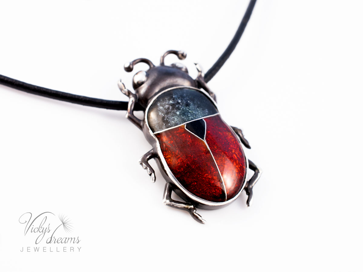 Handmade Cloisonne Red Beetle Necklace - Vitreous Enamel Insect Pendant, Gothic Witchy Nature Jewelry, OOAK Wearable Art Bug Amulet Gift (Copy)