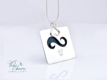 Cloisonné enamel necklace with blue and white sea wave design