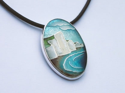 Handmade cloisonné enamel SevenSisters pendant on sterling silver chain