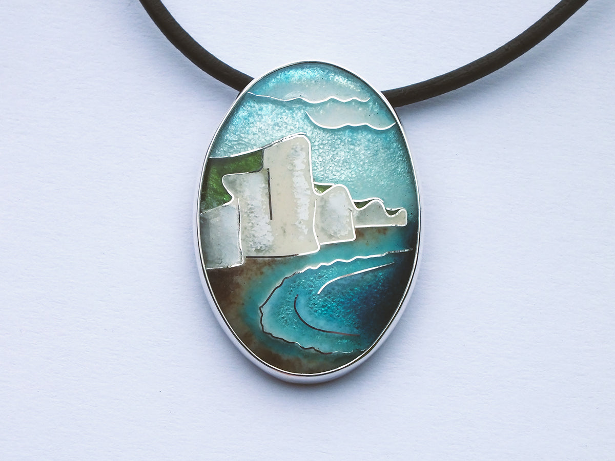 Handmade cloisonné enamel SevenSisters pendant on sterling silver chain