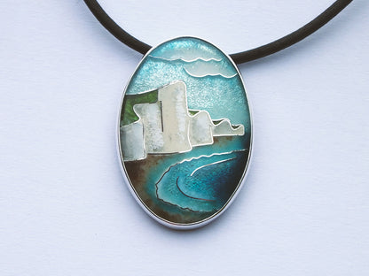 Handmade cloisonné enamel SevenSisters pendant on sterling silver chain