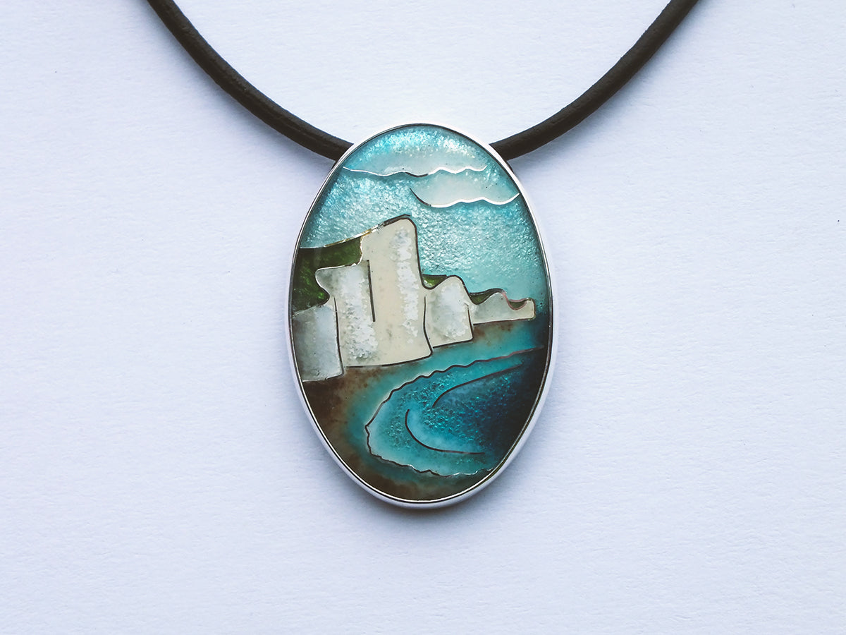 Handmade cloisonné enamel SevenSisters pendant on sterling silver chain