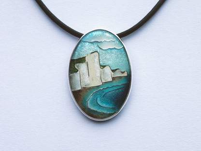 Handmade cloisonné enamel SevenSisters pendant on sterling silver chain
