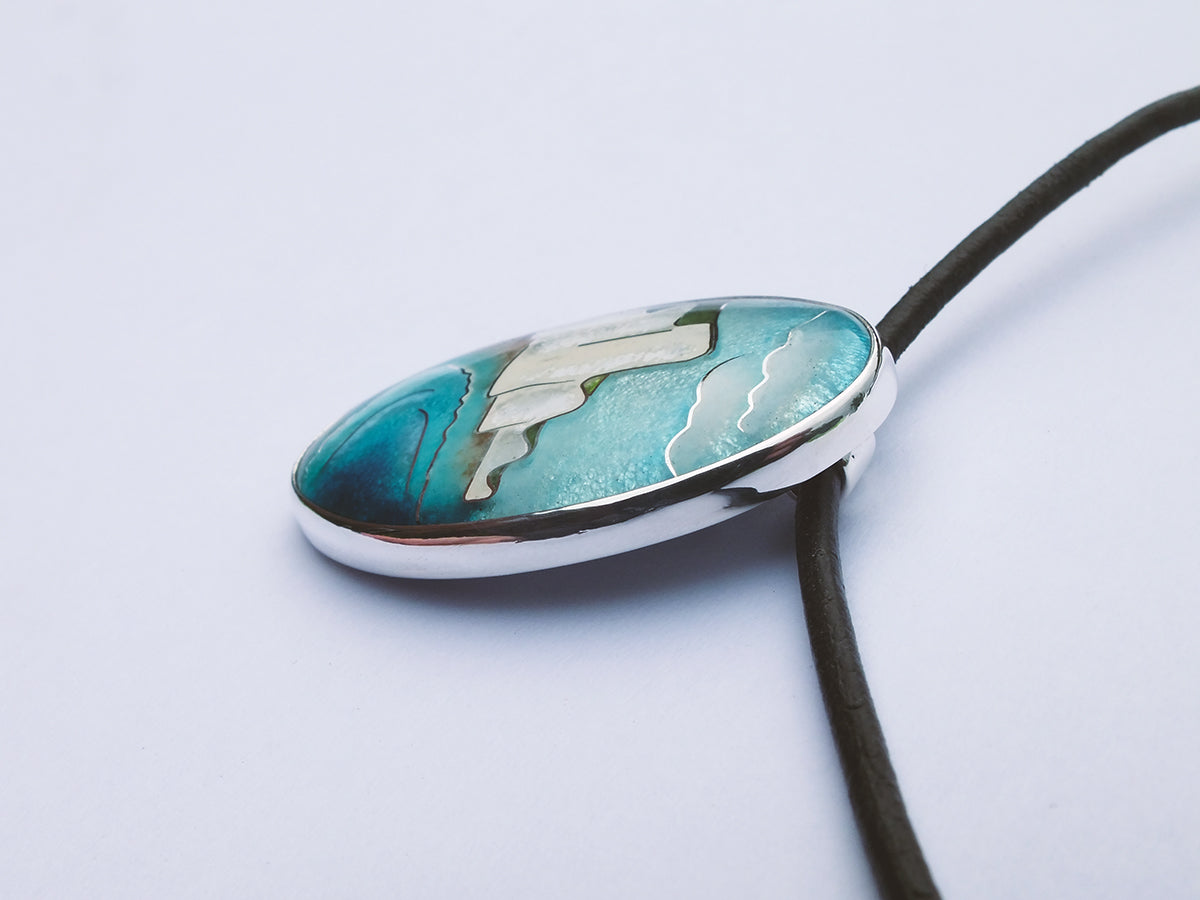 Handmade cloisonné enamel SevenSisters pendant on sterling silver chain