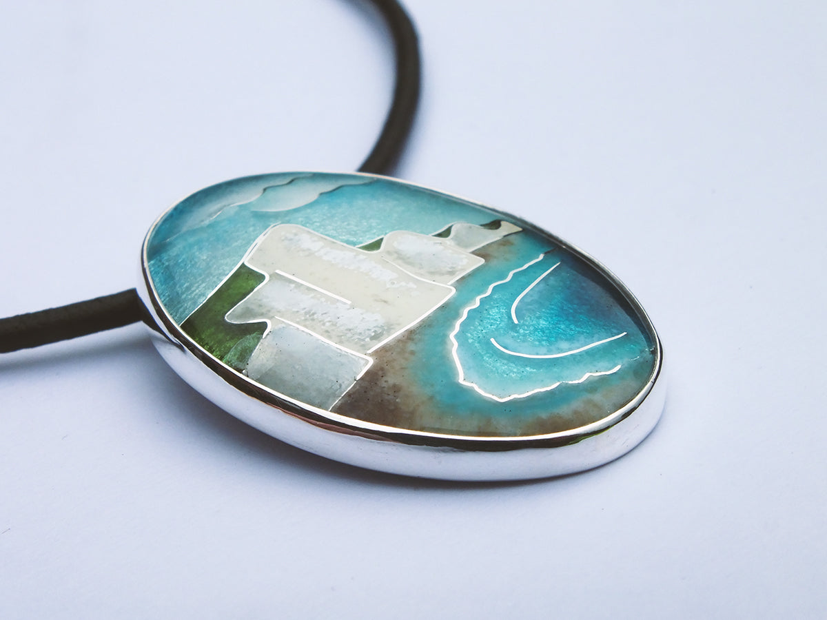 Handmade cloisonné enamel SevenSisters pendant on sterling silver chain