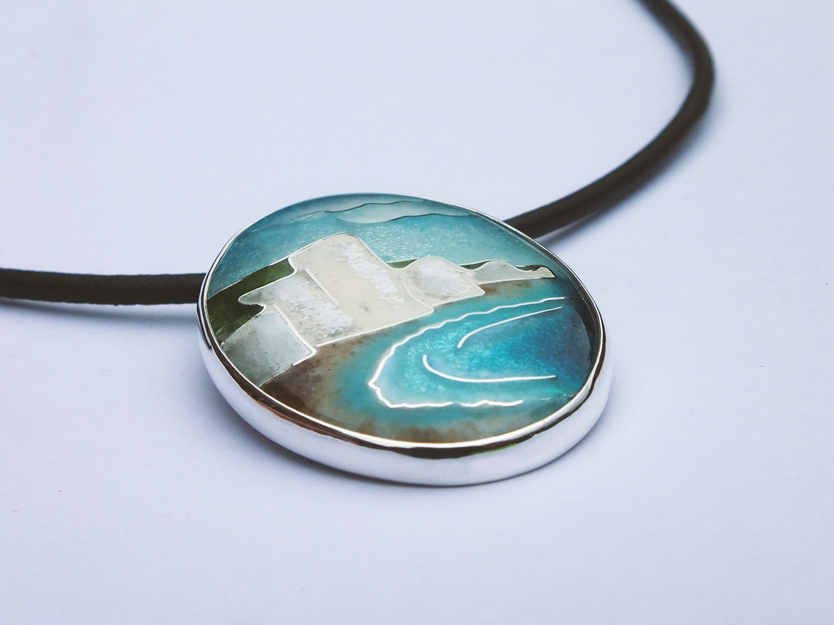 Handmade cloisonné enamel SevenSisters pendant on sterling silver chain