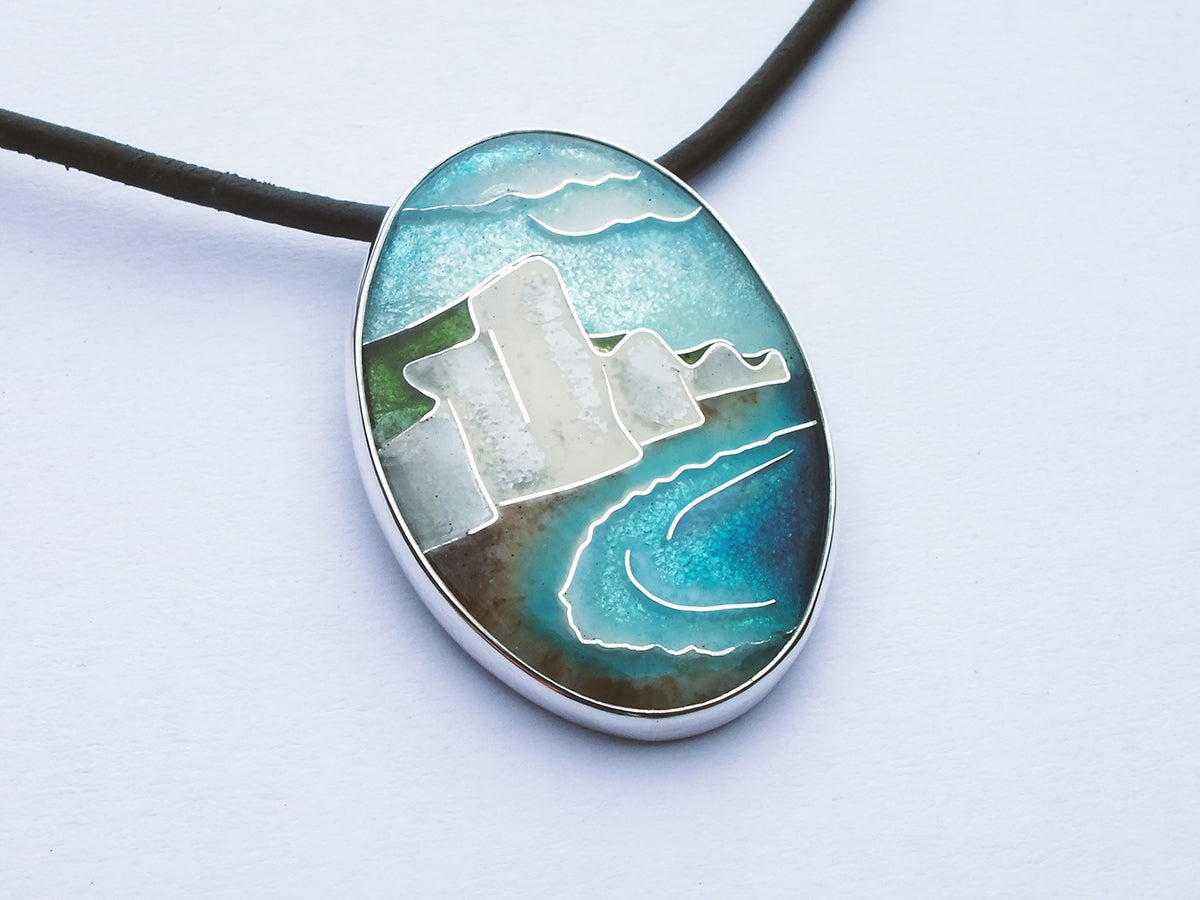 Handmade cloisonné enamel SevenSisters pendant on sterling silver chain