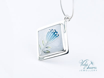 simple  little blue flower Cloisonné enamel pendant