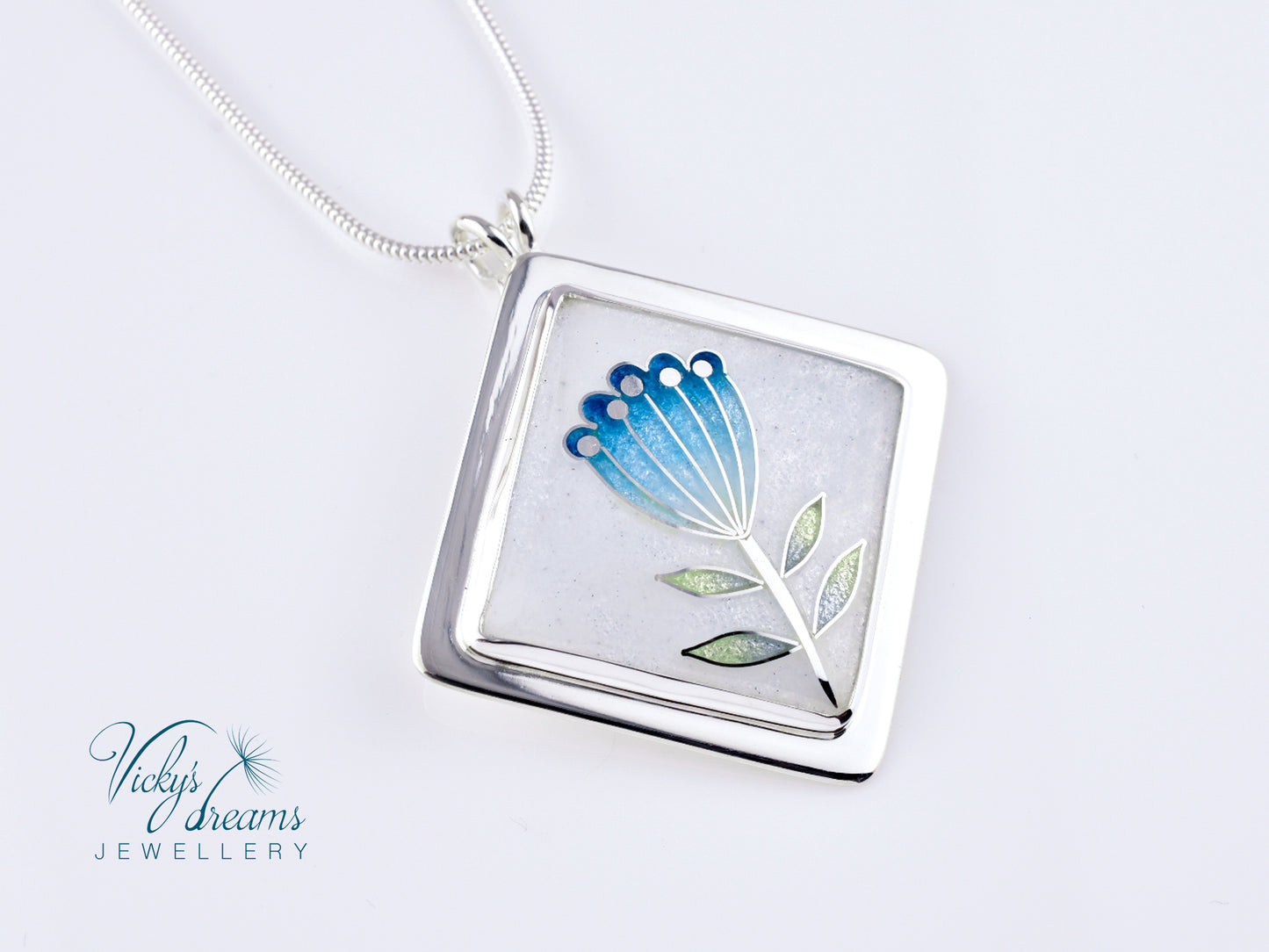 simple  little blue flower Cloisonné enamel pendant