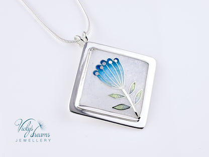 simple  little blue flower Cloisonné enamel pendant