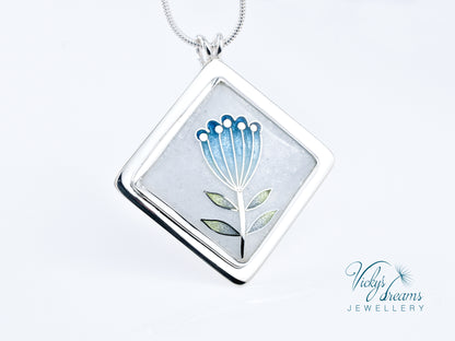 simple  little blue flower Cloisonné enamel pendant