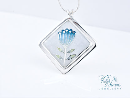 simple  little blue flower Cloisonné enamel pendant